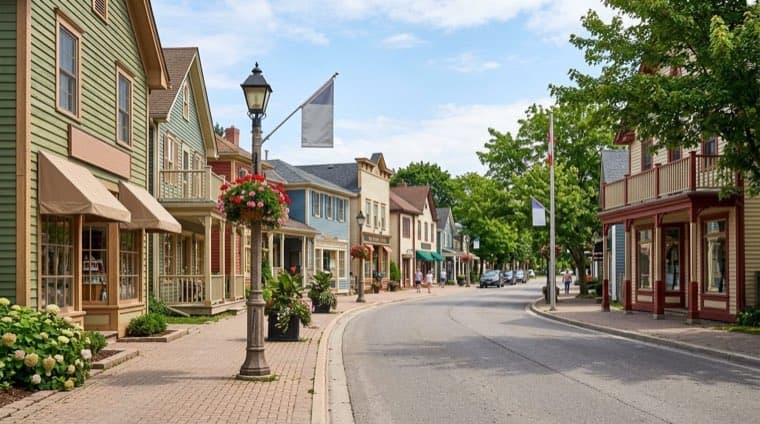 Historic storefronts on Main Street Unionville in Markham, Ontario.
