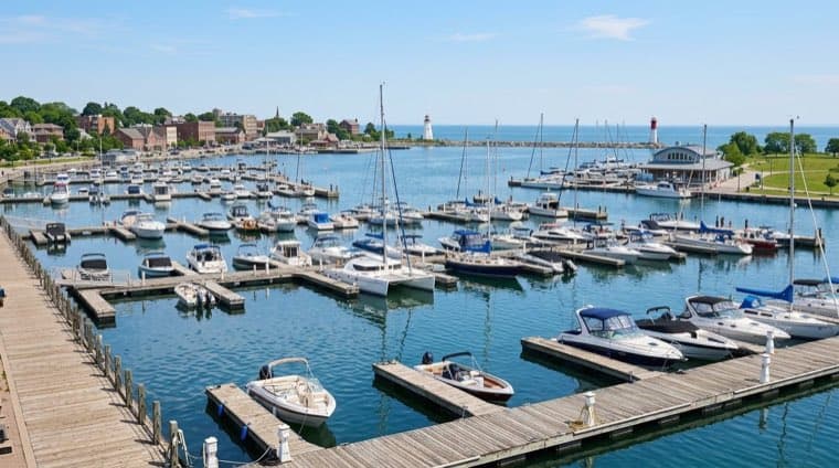 The marina at Port Whitby on Lake Ontario in Whitby, Ontario.